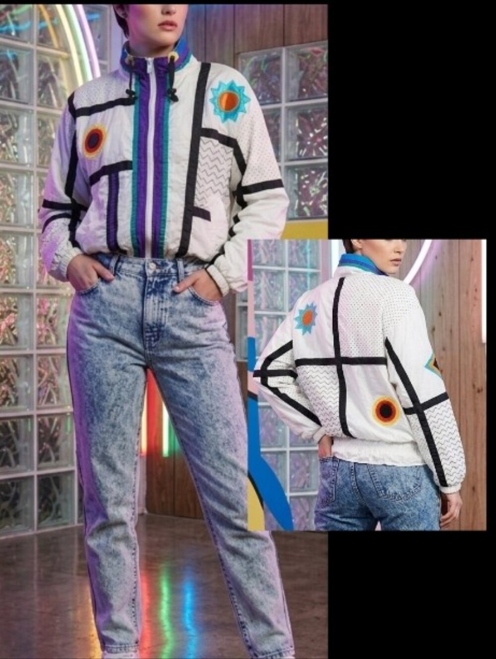 Vintage 90s Primrose Janeve Geometric Abstract Windbreaker Jacket